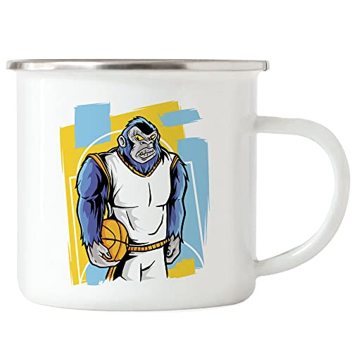 Hey!Print Basketball Emaille Tasse Gorilla Mannschaft Spieler Korb Teamsport Gewinner Ballsport Jersey Team Mannschaftssport von Hey!Print