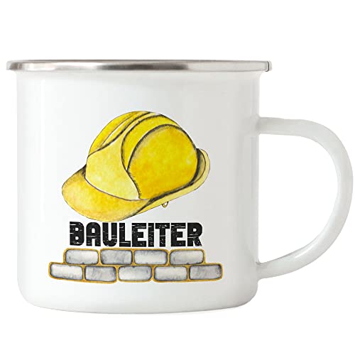 Hey!Print Bauleiter Emaille Tasse Bau Bauherr Helm Werkzeug Gebäude Baustelle Arbeit Auftrag Bauarbeiter Mitarbeiter Bauleitung von Hey!Print