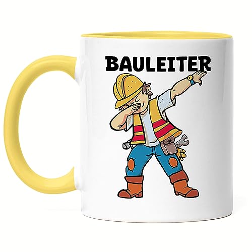 Hey!Print Bauleiter Tasse Gelb Bau Bauherr Gebäude Baustelle Arbeit Auftrag Job Bauarbeiter Mitarbeiter Planung Bauleitung von Hey!Print