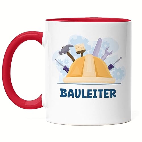 Hey!Print Bauleiter Tasse Rot Bau Bauherr Gebäude Baustelle Arbeit Auftrag Job Bauarbeiter Mitarbeiter Bauleitung Bauarbeit von Hey!Print