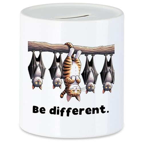 Hey!Print Be Different Katze Kopfüber Spardose - Lustige Individualität von Hey!Print