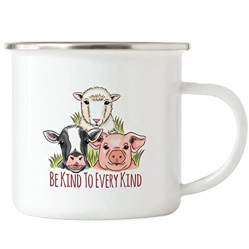 Hey!Print Be Kind To Every Kind Emaille Tasse Vegan Vegetarier Plant-Based Geschenkidee Tierwohl Tierleid von Hey!Print