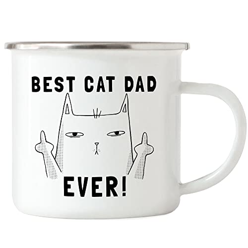 Hey!Print Best Cat Dad Ever Emaille-Tasse Lustig Katze Spruch Cat Katzenliebhaber Katzenbesitzer Ironie Katzen-Papa von Hey!Print