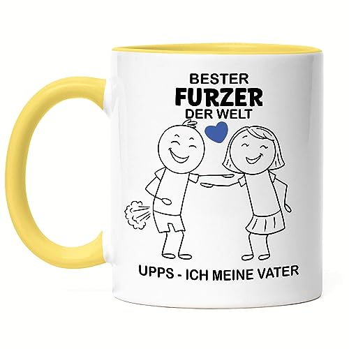 Hey!Print Bester Furzer Der Welt Upps Ich Meine Vater Tasse Gelb Fürze Furz Vater Gestank Papa Herzensmensch Liebe Pupser Leben von Hey!Print