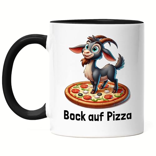 Hey!Print Bock Auf Pizza Tasse schwarz Ziegenliebhaber Pizzaliebhaber Lustige Sprüche Humor Geschenk von Hey!Print