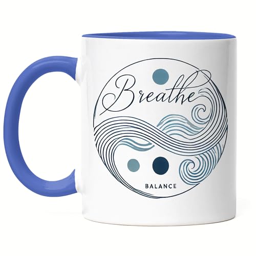 Hey!Print Breathe Balance Tasse blau Meditation Yoga Zen Achtsamkeit Entspannung Stressabbau von Hey!Print