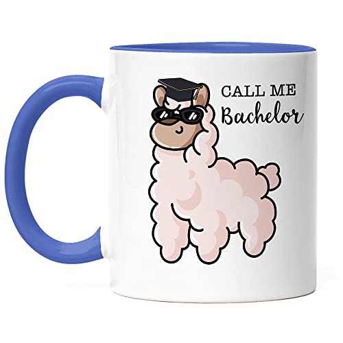 Hey!Print Call me Bachelor Tasse Blau Bachelorabschluss Geschenk Lustig Alpaka Studium Absolvent Uni von Hey!Print