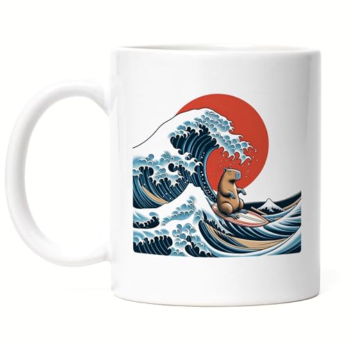 Hey!Print Capybara auf der Welle Tasse weiß Wasserschwein Surfen Japan Kanagawa Retro Hey!Print Capybara auf der Welle Tasse weiß Wasserschwein Surfen Japan Kanagawa Retro von Hey!Print