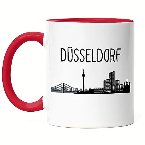 Hey!Print DÜSSELDORF Skyline Tasse Rot Souvenir Andenken Deutsche Großstädte Motiv Stadt Silhouette Geschenkidee Umzug von Hey!Print
