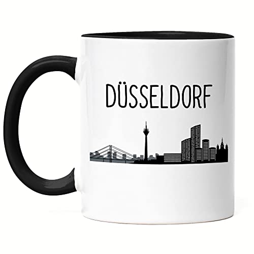 Hey!Print DÜSSELDORF Skyline Tasse Schwarz Souvenir Andenken Deutsche Großstädte Motiv Stadt Silhouette Geschenkidee Umzug von Hey!Print