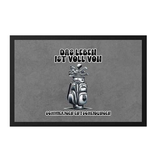 Hey!Print Das Leben ist voll mit schwierigen Entscheidungen Golfbag Fußmatte - Humorvolles Golf Geschenk von Hey!Print