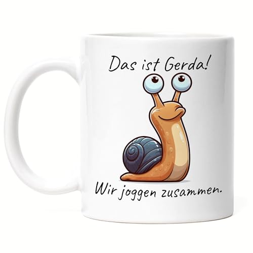 Hey!Print Das ist Gerda wir joggen zusammen Tasse Weiß Langsam Läufer Lustiger Spruch von Hey!Print
