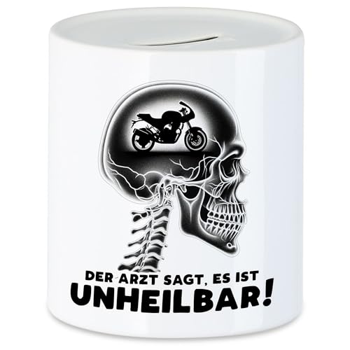 Hey!Print Der Arzt SAGT es ist unheilbar Motorradfahrer Spardose - Motorrad im Kopf Geschenk von Hey!Print