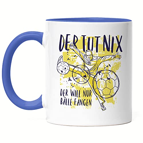 Hey!Print Der tut nix der will nur Bälle fangen Tasse Blau Handball Torwart Handballer Handballspieler Verein Mann Freund Sohn Hey!Print Der tut nix der will nur Bälle fangen Tasse Blau Handball Torwart Handballer Handballspieler Verein Mann Freund Sohn von Hey!Print