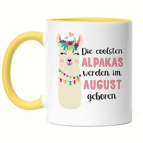 Hey!Print Die Coolsten Alpakas Werden im August Geboren Tasse Gelb Wunschmonat Geschenkidee Geburtstag von Hey!Print