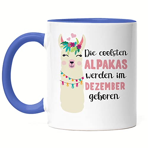 Hey!Print Die Coolsten Alpakas Werden im Dezember Geboren Tasse Blau Wunschmonat Geschenkidee Geburtstag von Hey!Print