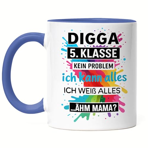 Hey!Print Digga 5 Klasse Motiv Tasse Blau Geschenk Einschulung witziger Spruch für Kinder weiterführende Schule bunt Hey!Print Digga 5 Klasse Motiv Tasse Blau Geschenk Einschulung witziger Spruch für Kinder weiterführende Schule bunt von Hey!Print