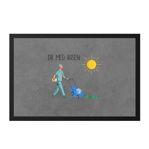 Hey!Print Dr. Med. Rasen Fußmatte Gartenarbeit Garten Doktor Arzt Rasenpflege Garten Gartenpflege Rasen Natur Rasenmäher von Hey!Print
