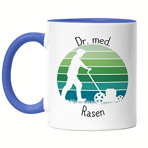 Hey!Print Dr. Med. Rasen Tasse Blau Gartenarbeit Garten Doktor Arzt Rasenpflege Garten Gartenpflege Rasen Natur Rasenmäher von Hey!Print
