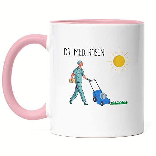 Hey!Print Dr. Med. Rasen Tasse Rosa Gartenarbeit Garten Doktor Arzt Rasenpflege Garten Gartenpflege Rasen Natur Rasenmäher von Hey!Print
