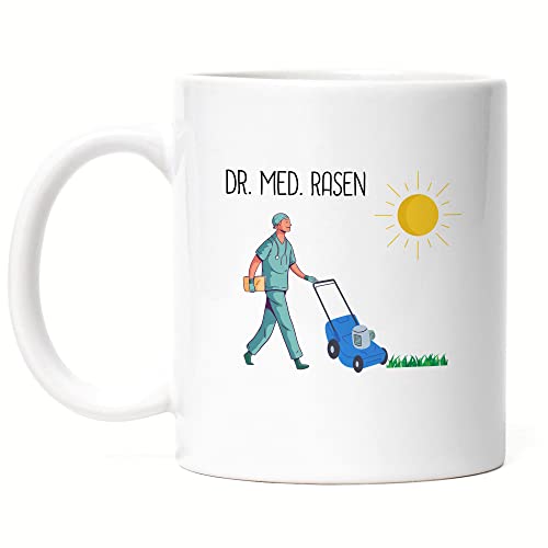 Hey!Print Dr. Med. Rasen Tasse Weiß Gartenarbeit Garten Doktor Arzt Rasenpflege Garten Gartenpflege Rasen Natur Rasenmäher von Hey!Print