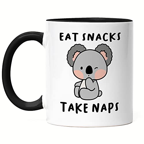Hey!Print Eat Snacks Take Naps Tasse Schwarz Koala Koalabär Geschenkidee Australien Work And Travel von Hey!Print