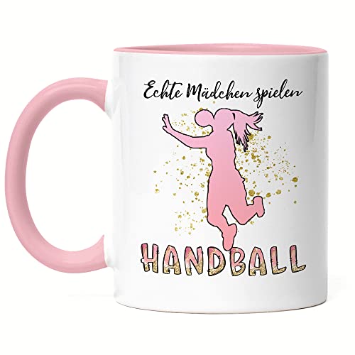 Hey!Print Echte Mädchen spielen Handball Tasse Rosa Handballerin Verein Schwester Freundin von Hey!Print