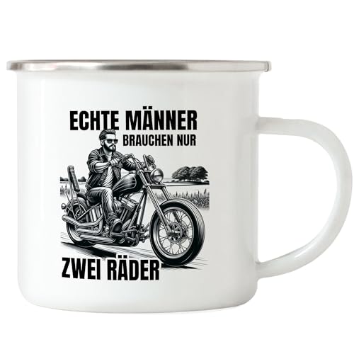 Hey!Print Echte Männer brauchen nur 2 Räder Emaille Tasse - Biker Moped Fahren von Hey!Print