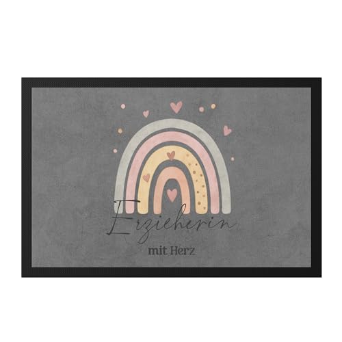 Hey!Print Erzieherin mit Herz Boho Regenbogen Fußmatte Geschenk Kita Dankeschön Lehrerin Betreuung von Hey!Print