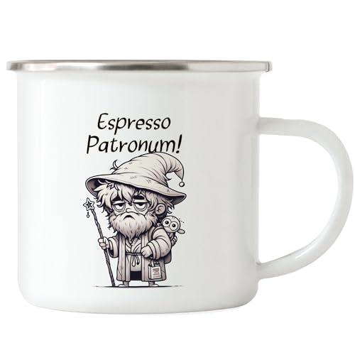 Hey!Print Espresso Patronum Müder Zauberer Emaille Tasse - Witziger Koffeinschub von Hey!Print