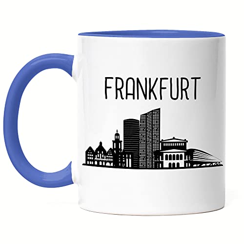 Hey!Print FRANKFURT Skyline Tasse Blau Souvenir Andenken Deutsche Großstädte Motiv Stadt Silhouette Geschenkidee Umzug von Hey!Print