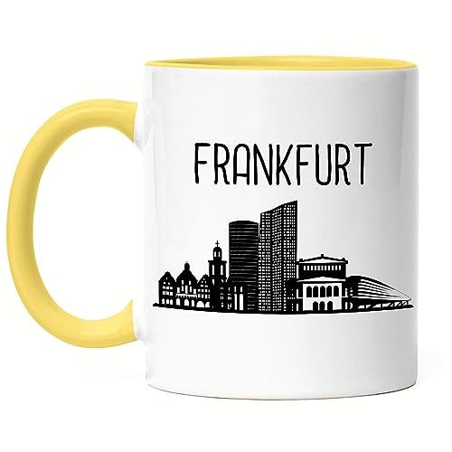 Hey!Print FRANKFURT Skyline Tasse Gelb Souvenir Andenken Deutsche Großstädte Motiv Stadt Silhouette Geschenkidee Umzug von Hey!Print