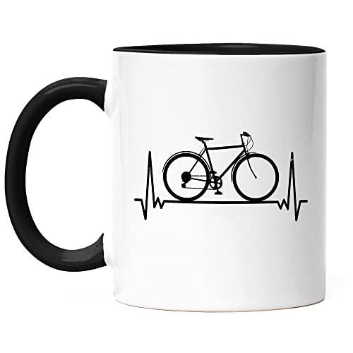 Hey!Print Fahrrad Tasse Schwarz Heartbeat Geschenk Fahrradfahrer Radfahrer Fahrradfahrerin mit Fahrradmotiv Bike Geschenkidee von Hey!Print