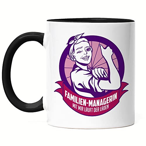 Hey!Print Familien-Managerin Mama Tasse Schwarz Lustig Mutter Muttertag Spruch Geschenk Mami von Hey!Print