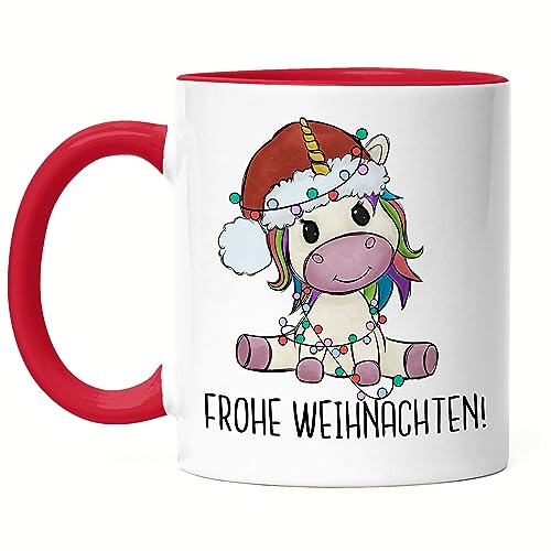 Hey!Print Frohe Weihnachten Tasse Rot Geschenkidee Einhorn-Fans Unicorn Süßes Motiv für Weihnachten für Kinder von Hey!Print