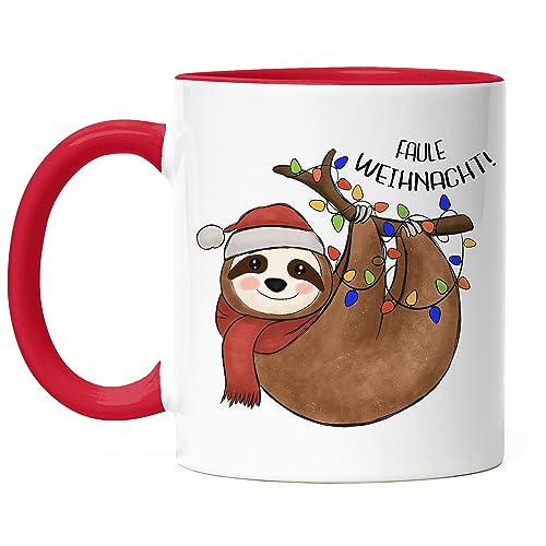 Hey!Print Frohe Weihnachten Tasse Rot Geschenkidee Faultier-Fans Sloth Süßes Motiv für Weihnachten für Familie Freunde von Hey!Print