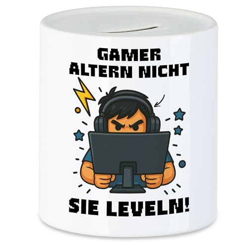 Hey!Print Gamer altern nicht sie leveln Spardose Gamer Spruch Geschenk Zocker Nerd Geburtstag Level Headset Hey!Print Gamer altern nicht sie leveln Spardose Gamer Spruch Geschenk Zocker Nerd Geburtstag Level Headset von Hey!Print