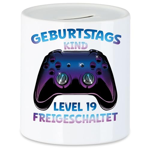 Hey!Print Geburtstagskind Level 19 Freigeschaltet Spardose Happy Birthday Geburtstag Alles Gute Controller Konsole Gamer von Hey!Print