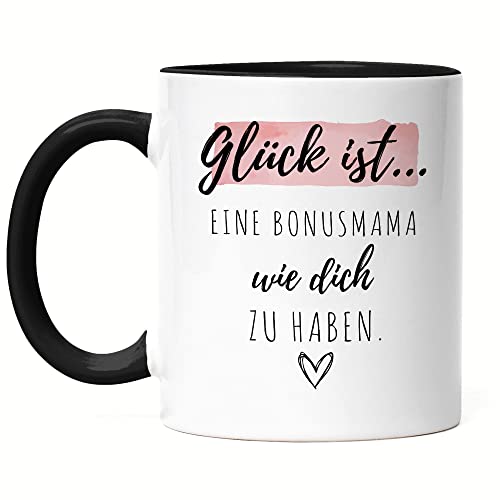 Hey!Print Glück Ist Eine Bonus-Mama Wie Dich Zu Haben Tasse Schwarz Muttertag Geschenk Danke Sagen Beste Stiefmutter von Hey!Print