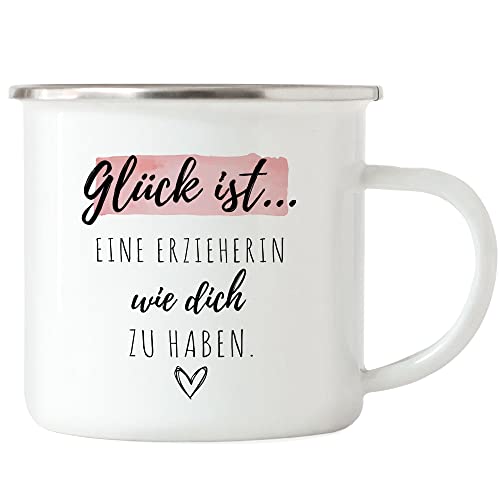 Hey!Print Glück Ist Eine Erzieherin Wie Dich Zu Haben Emaille Tasse Geschenk Danke Sagen Kindergarten von Hey!Print