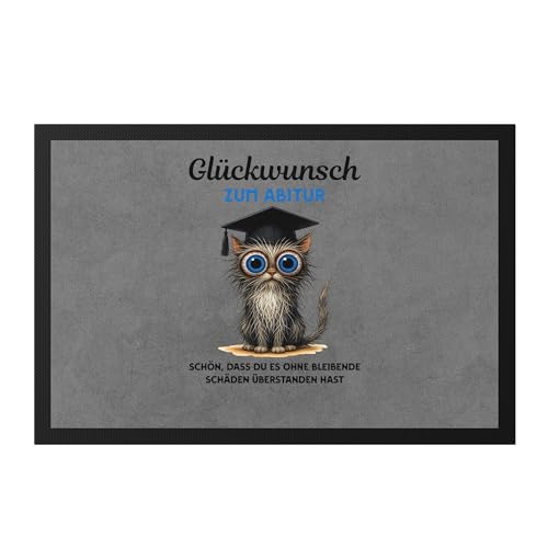 Hey!Print Glückwunsch zum Abitur Katze Fussmatte Geschenk Abitur lustig frech Spruch Abi bestanden witzig Schulabschluss von Hey!Print
