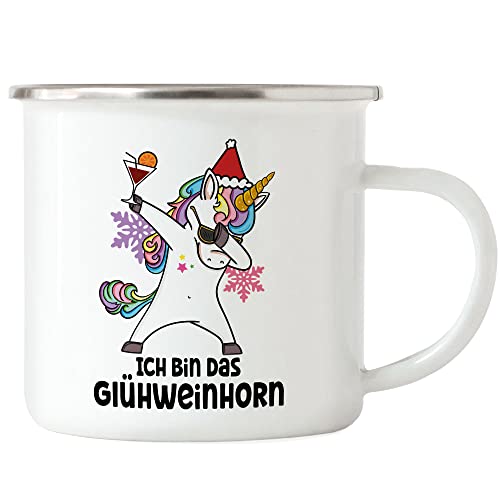 Hey!Print Glühweinhorn Emaille Tasse Advent Weihnachten Winterzeit Weihnachtsmarkt Glühwein Alkohol Punsch Schnee Kälte von Hey!Print