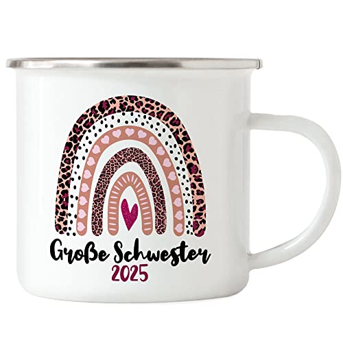 Hey!Print Große Schwester 2025 Emaille Tasse Sisters Sis Beschützer Geborgenheit Liebe Familie Zusammenhalt Freude Love von Hey!Print