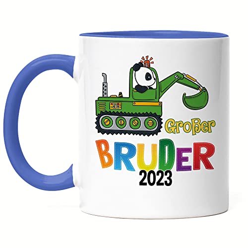 Hey!Print Großer Bruder 2023 Tasse Blau Panda Bagger Motiv Geschenk Ankündigung Babynews von Hey!Print