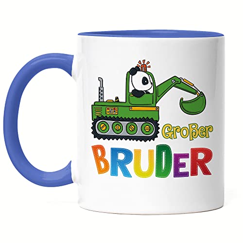 Hey!Print Großer Bruder Tasse Blau Panda Bagger Motiv Geschenk Ankündigung Babynews von Hey!Print