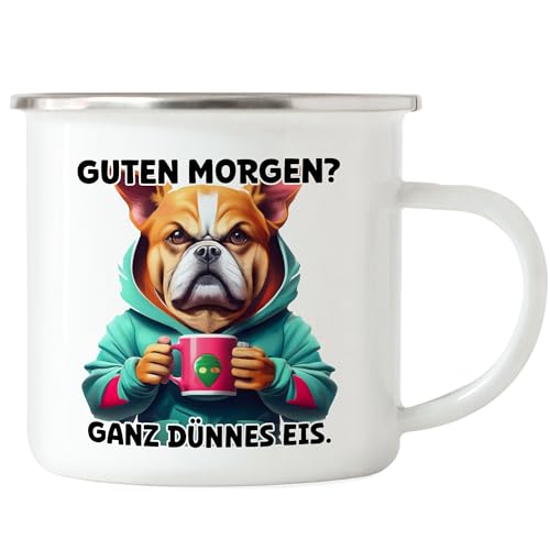 Hey!Print Guten morgen? Ganz dünnes Eis Hund Emaille Tasse Langschläfer Morgenmuffel Witzig Kaffee von Hey!Print