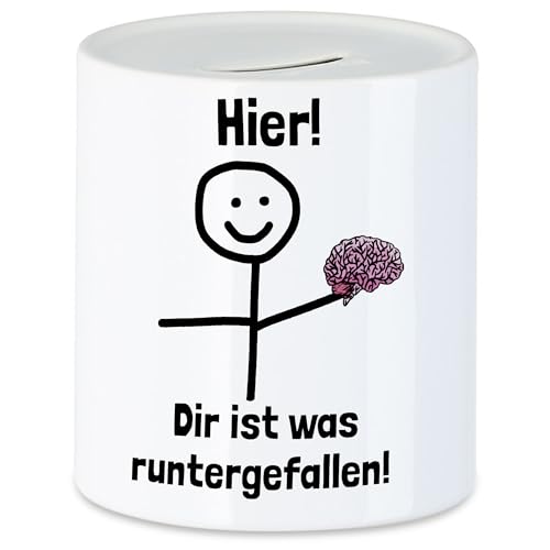 Hey!Print Hier dir ist etwas runtergefallen Spardose Lustig Spruch Gehirn Strichfigur von Hey!Print
