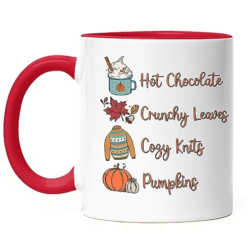 Hey!Print Hot Chocolate Crunchy Leaves Cozy Knits Pumpkins Tasse Rot Herbst Fall Laubblätter Herbstzeit Jahreszeit Herbst von Hey!Print