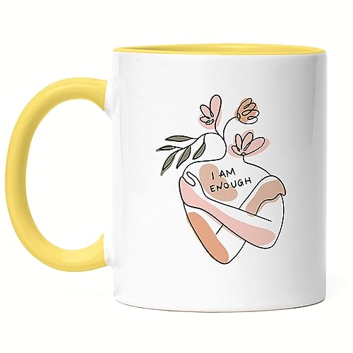 Hey!Print I Am Enough Tasse Gelb Mit Spruch Body Positivity Mental Health Frauentag Positives Denken von Hey!Print