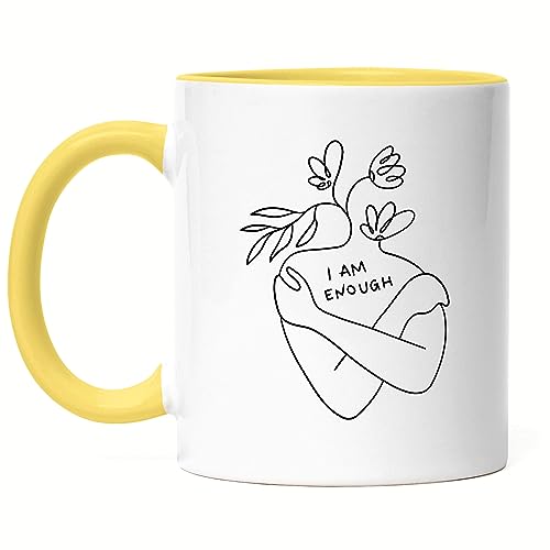 Hey!Print I Am Enough Tasse Gelb Spruch Body Positivity Mental Health Frauentag Positives Denken von Hey!Print